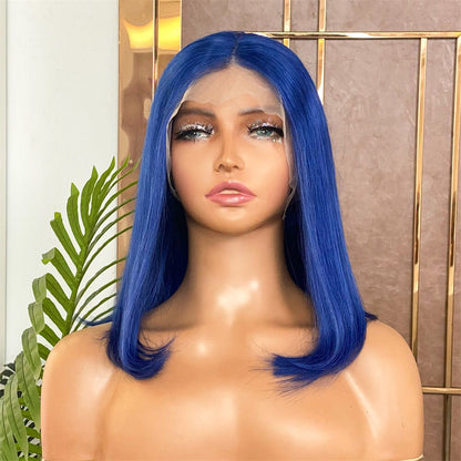 Lace Front Brazilian Blue Straight Bob Human Hair Wigs