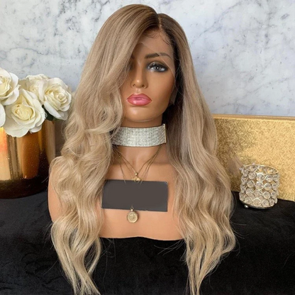 Custom Full Lace Glueless Brazilian Brown Ombre Natural Wave Human Hair Wig