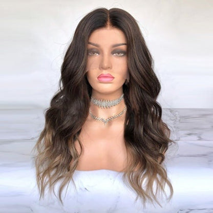 Lace Front Brazilian Brown Ombre with HL Wavy Human Hair Wigs