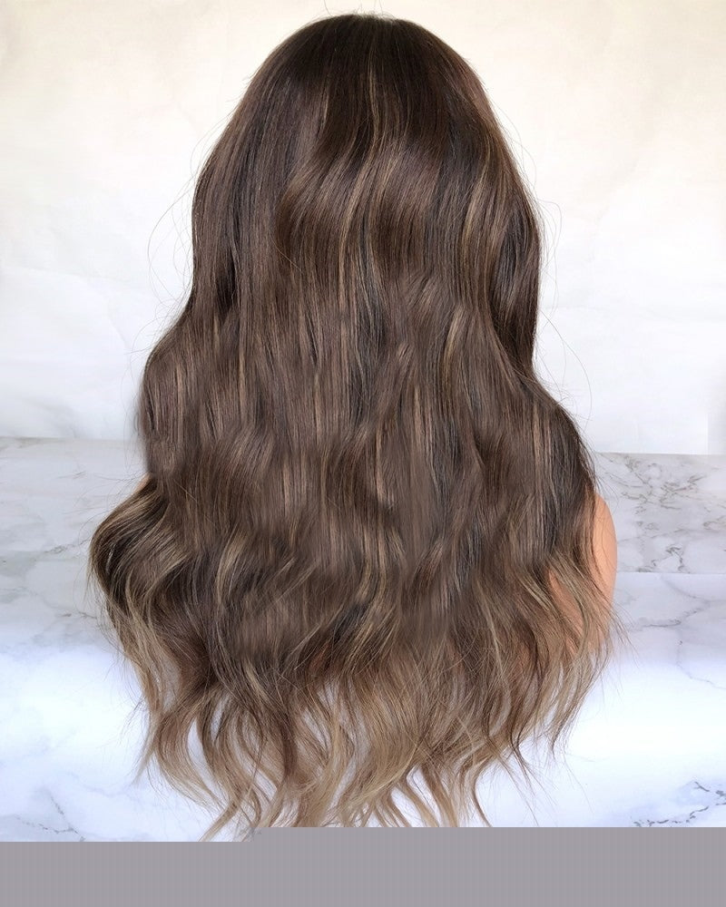 Lace Front Brazilian Brown Ombre with HL Wavy Human Hair Wigs