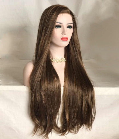 Custom European HD lace Front Brown HL Straight Double Drawn Human Hair Wig