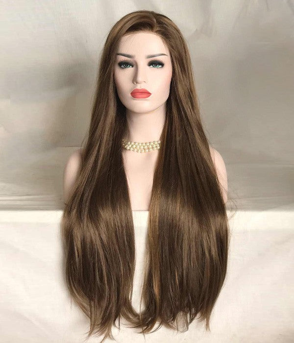 Custom European HD lace Front Brown HL Straight Double Drawn Human Hair Wig