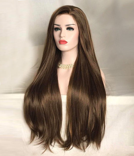 Custom European HD lace Front Brown HL Straight Double Drawn Human Hair Wig