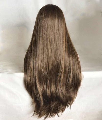 Custom European HD lace Front Brown HL Straight Double Drawn Human Hair Wig