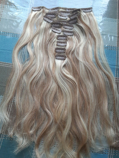 Russian Brown with Blonde Piano HL Loose Wave Double Drawn Human Hair Clip-In Wefts