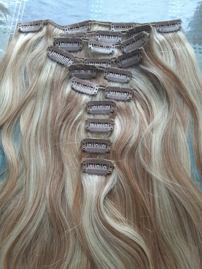 Russian Brown with Blonde Piano HL Loose Wave Double Drawn Human Hair Clip-In Wefts