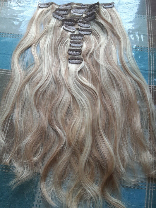 Russian Brown with Blonde Piano HL Loose Wave Double Drawn Human Hair Clip-In Wefts