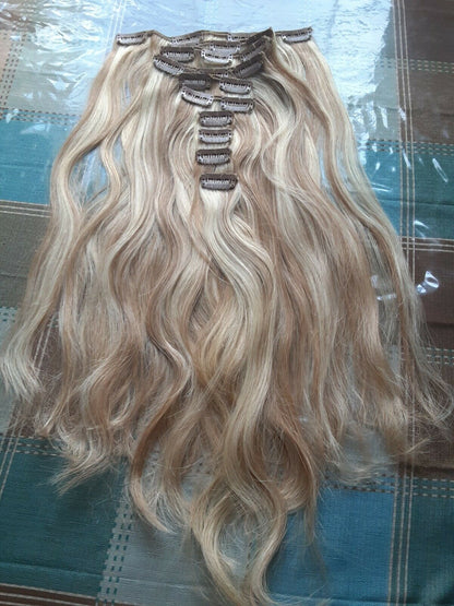 Russian Brown with Blonde Piano HL Loose Wave Double Drawn Human Hair Clip-In Wefts