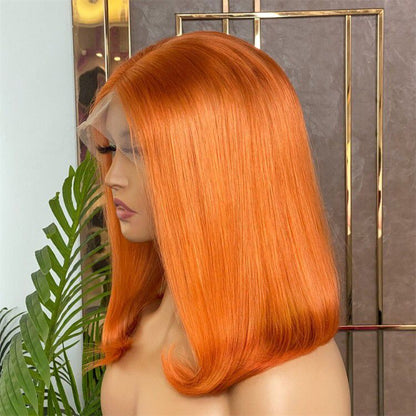 Lace Front Brazilian Orange Straight Bob Human Hair Wigs