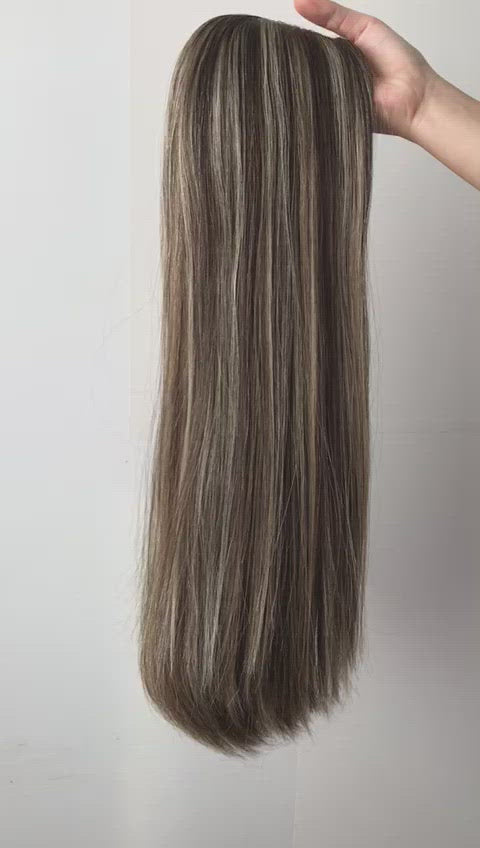 Stock European Brown with Blonde HL Straight Layer Human Hair Jewish Wig