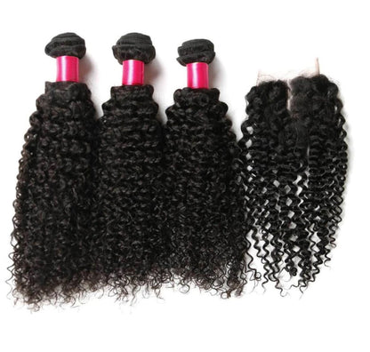 Stock 4x4 Natural Black Virgin Deep Curl Human Hair HD Closures and Wefts 300 grams