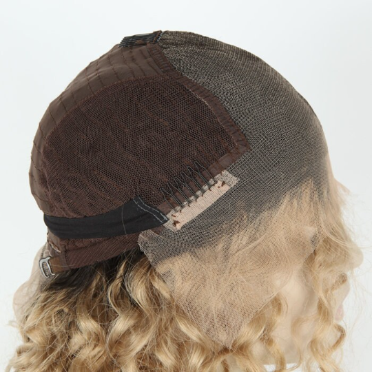 חזית תחרה מותאמת אישית צבע טבעי בלונד Ombre פאת שיער אדם מתולתל 18 אינץ' 150% צפיפות