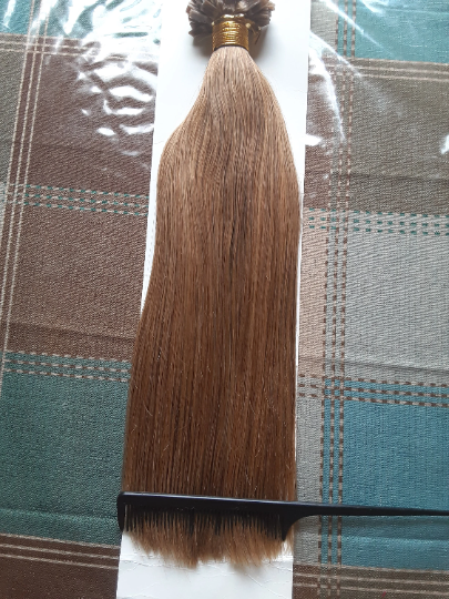 Stock European Strawberry Blonde Straight Keratin Double Drawn Flat Tip Human Hair Extensions