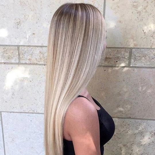 Custom Full Lace European Platinum Balayage Straight Human Hair Wig