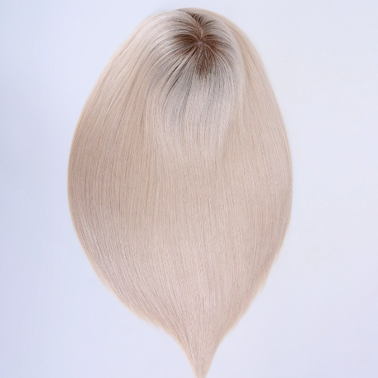 Stock European 9/Ashay White Ombre Natural Straight Double Drawn Human Hair Topper 18" med silketopp 130 % tetthet