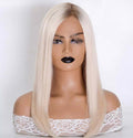 Stock Full Lace European Rooted White Blonde Straight Human Hair Mono Top Wig