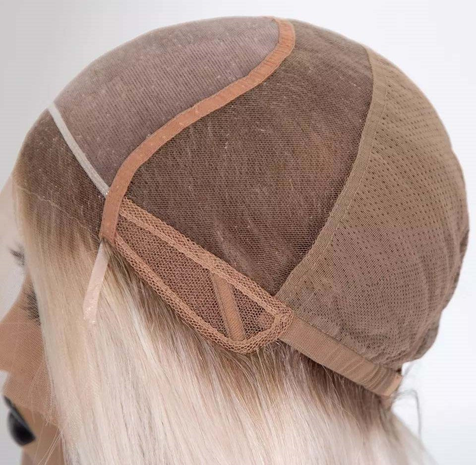 Stock Full Lace European Rooted White Blonde Straight Human Hair Mono Top Wig