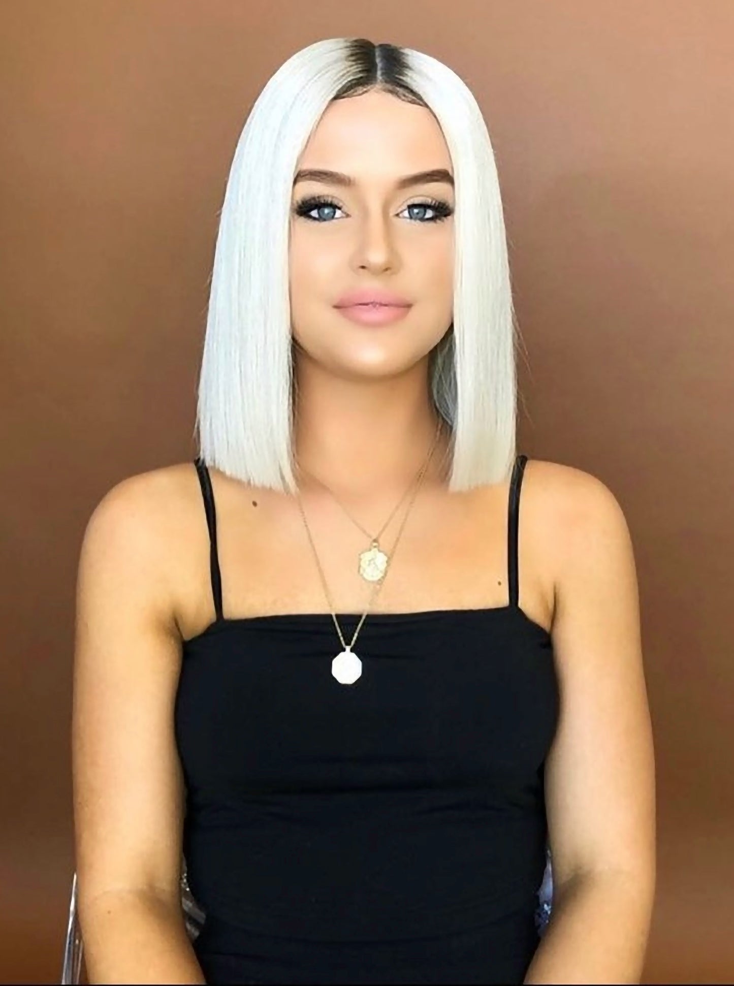 Custom Full Lace European White Ombre Straight Blunt Cut Human Hair Wig