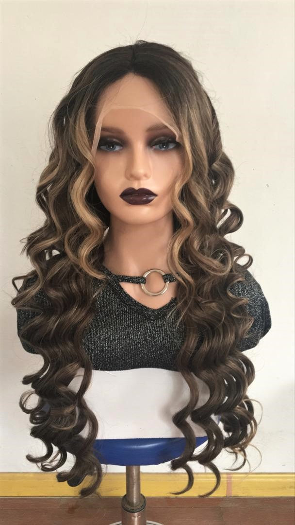 Custom Full Lace European #1B/2/Ash Blonde Balayage Big Deep Body Wave Human Hair Wig 30" 300% Fake Scalp.