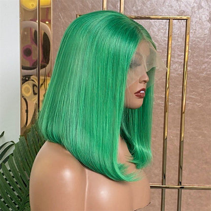 Lace Front Brazilian Green Straight Bob Human Hair Wigs