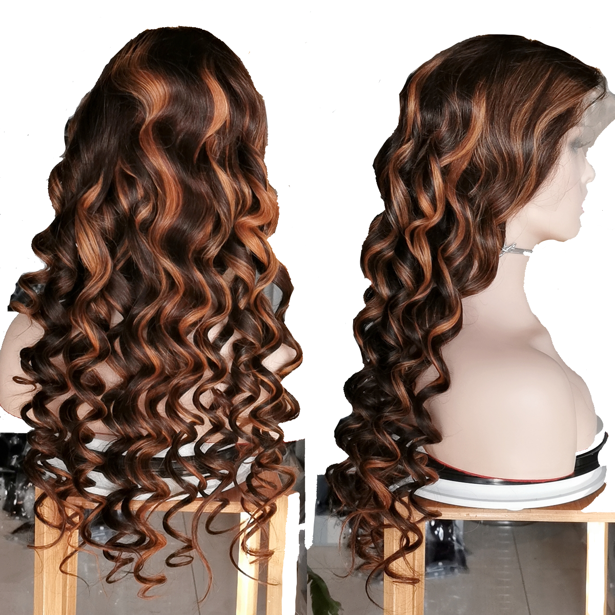 Stock Lace Front Peruvian Brown with HL Loose Wave Human Hair Wigs