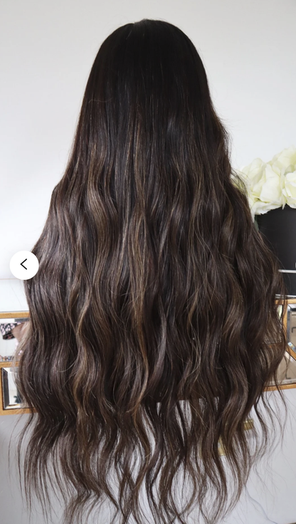 Custom Full Lace PU European Brown Ombre HL Wavy Double Drawn Human Hair Wig