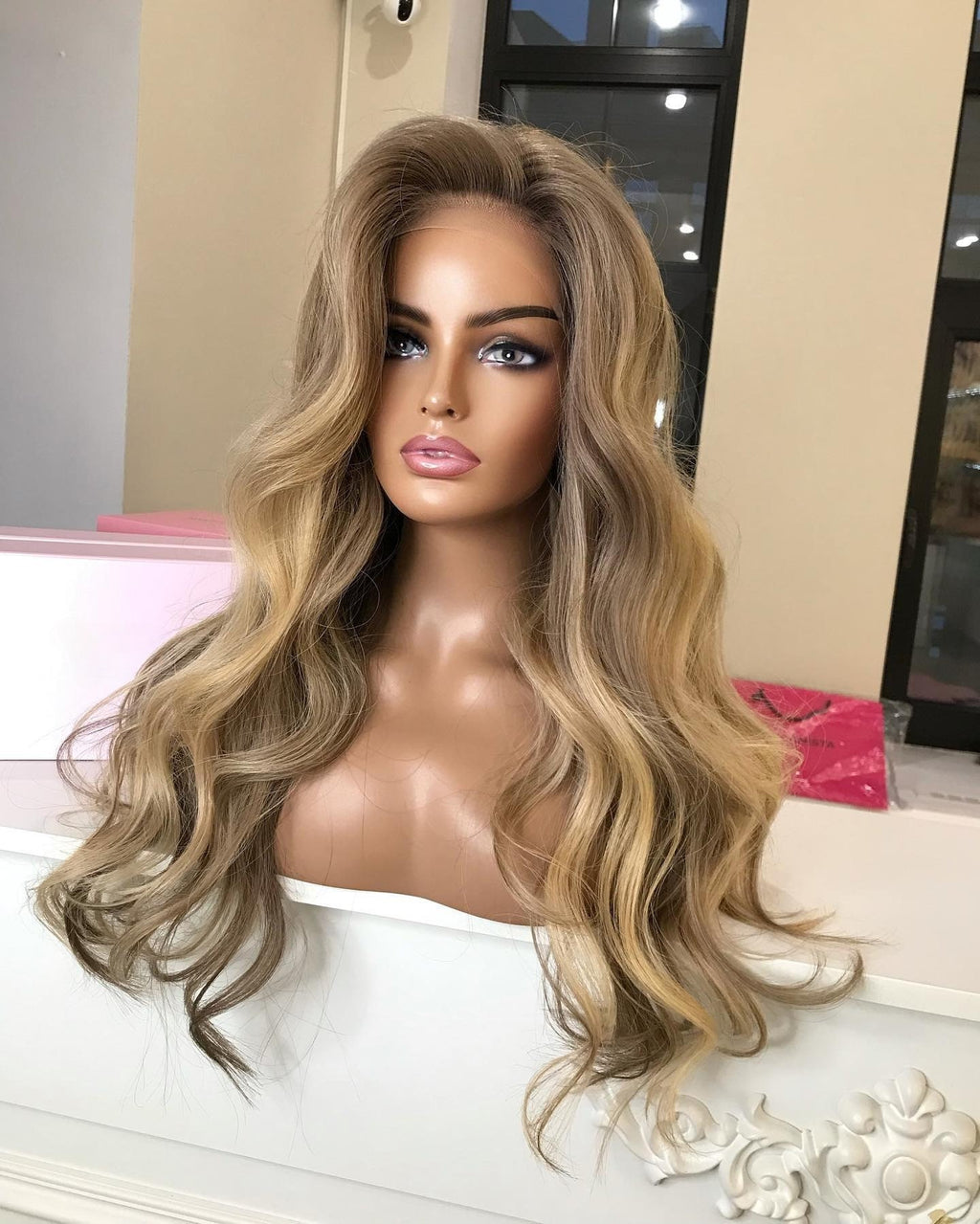 Custom Lace Front European Brown Ombre Balayage HL Body Wave Human Hair Wig