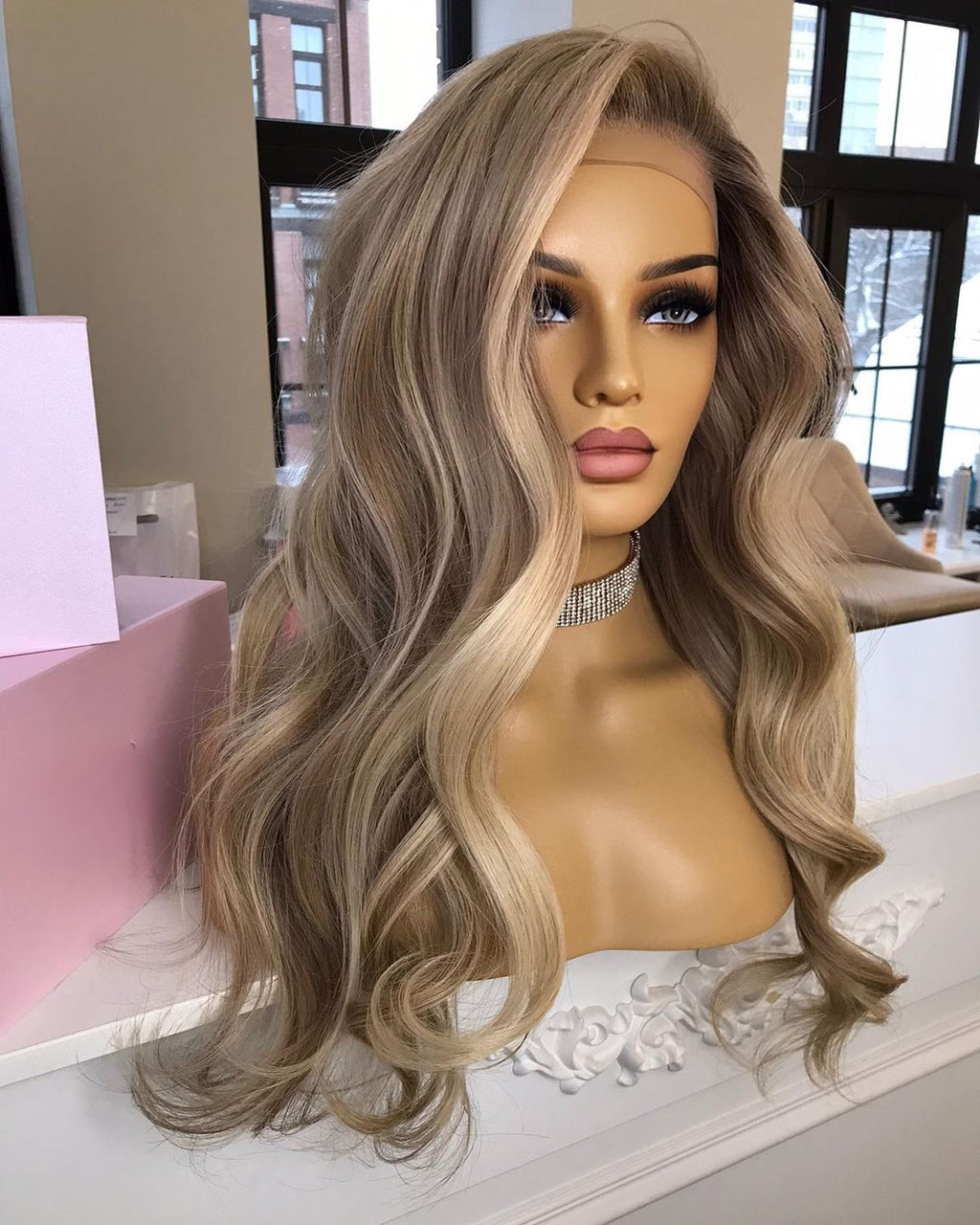Custom Lace Front European Brown Ombre Balayage HL Body Wave Human Hair Wig