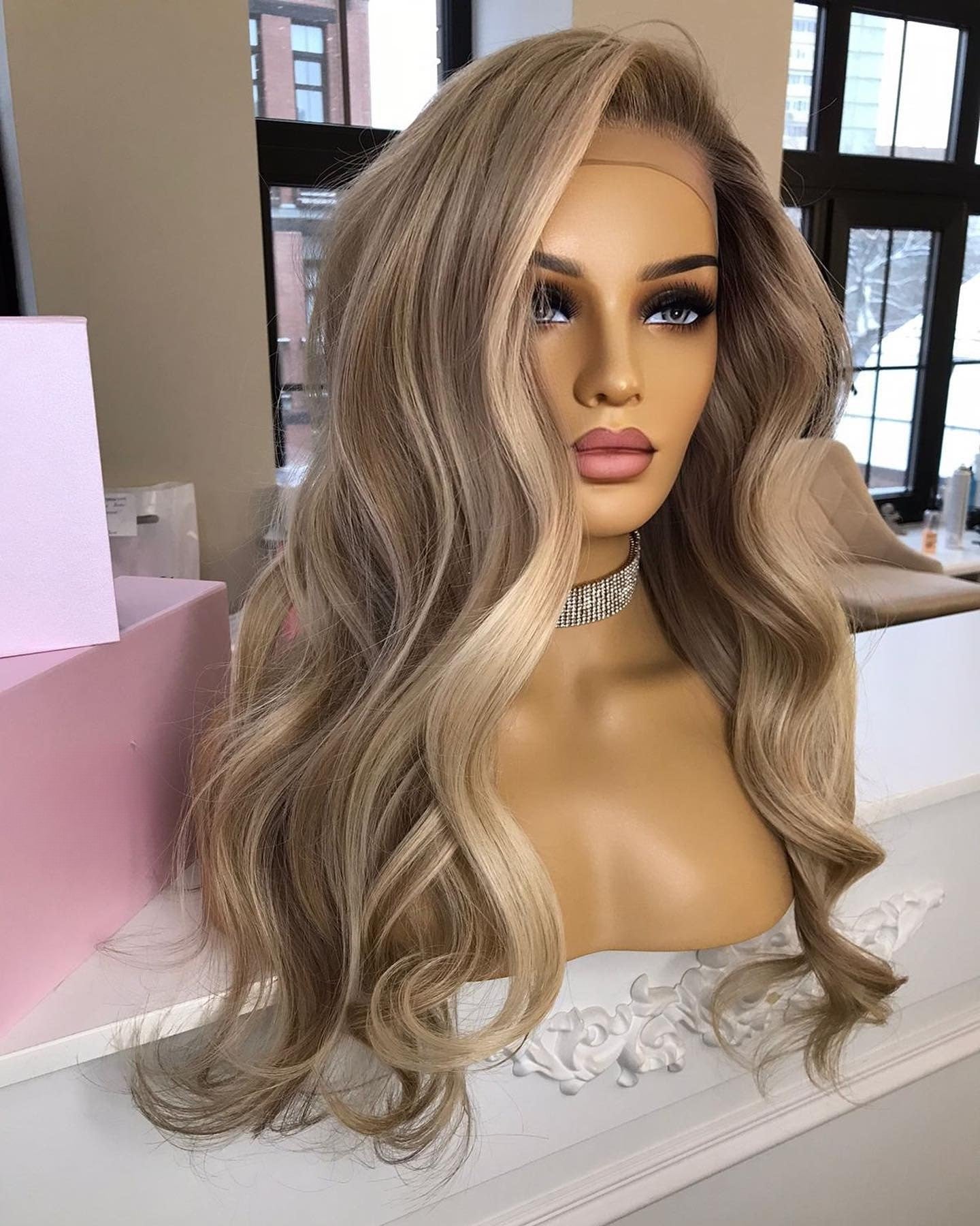 Custom Lace Front European Brown Ombre Balayage HL Body Wave Human Hair Wig