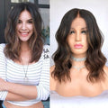 Stock Lace Front Brazilian Natural Black with HL Wavy Human Hair Wigs 14" 150% Density