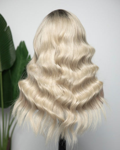 Stock Lace Front Brazilian Blonde Ombre Wavy Human Hair Wigs 18" 150% Density