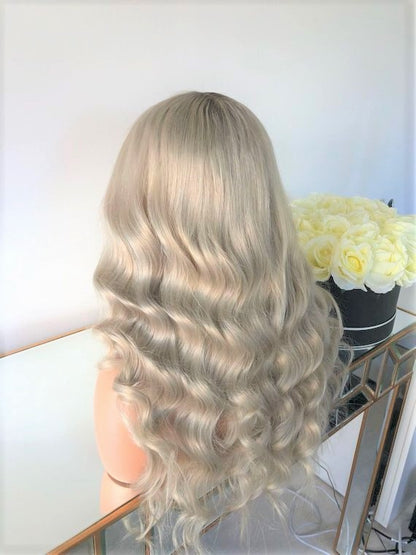 Benutzerdefinierte Full Lace Glueless European #2/Silber Grey Ombre Straight oder Body Wave Echthaarperücke 24" 180% Dichte