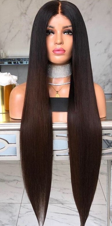 Custom Lace Front Brazilian Black Ombre Straight Fake Scalp Wig