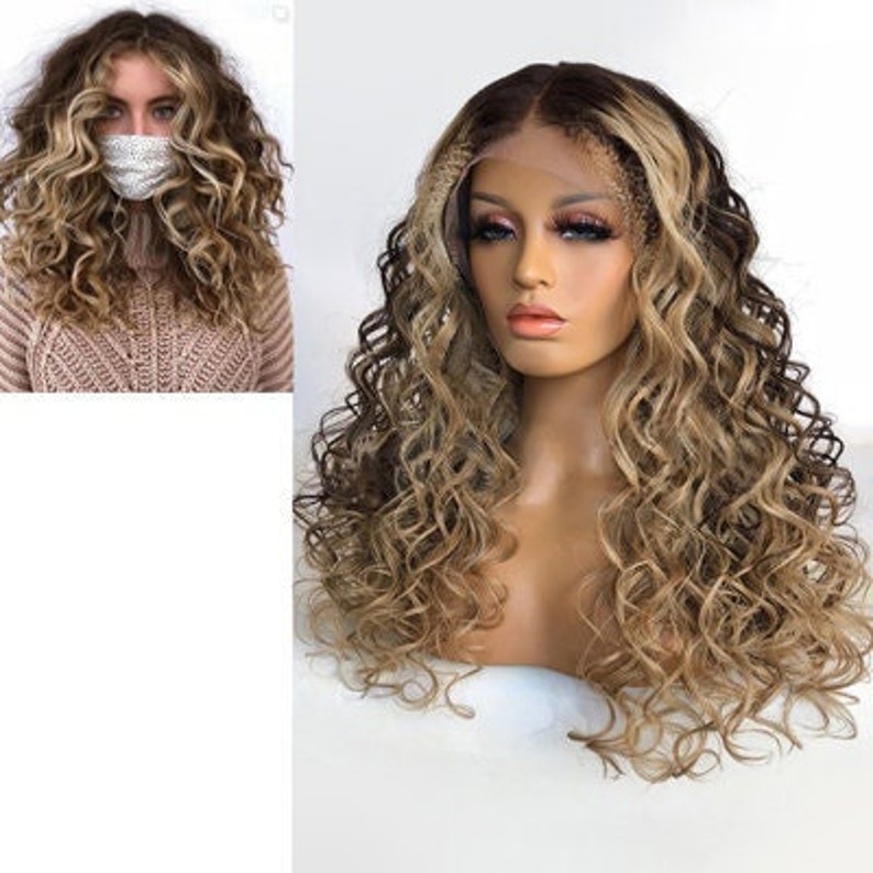 Stock Lace Front Brazilian Brown Ombre with HL Curly Human Hair Wigs