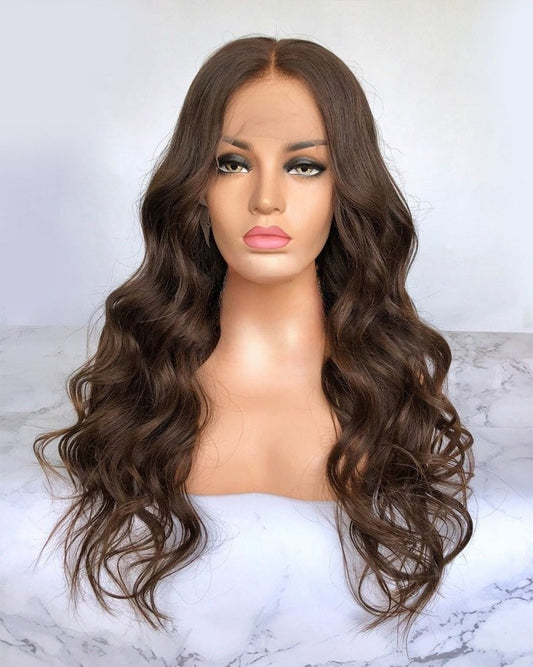 Lace Front Brazilian Brown Wavy Human Hair Wigs