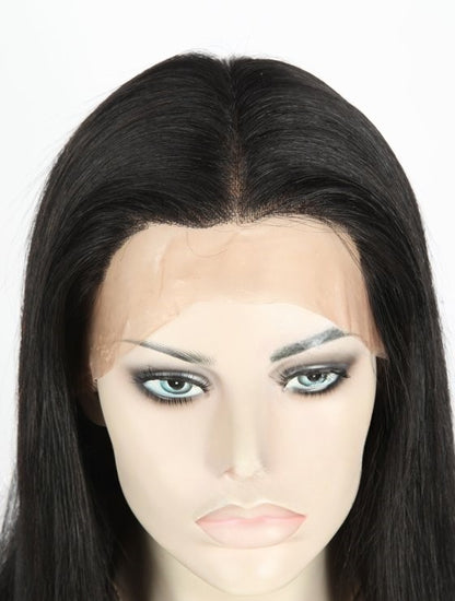 Stock Full Thin Skin PU Brazilian Jet Black Straight Human Hair Wig