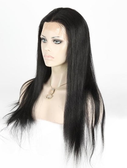 Stock Full Thin Skin PU Brazilian Jet Black Straight Human Hair Wig