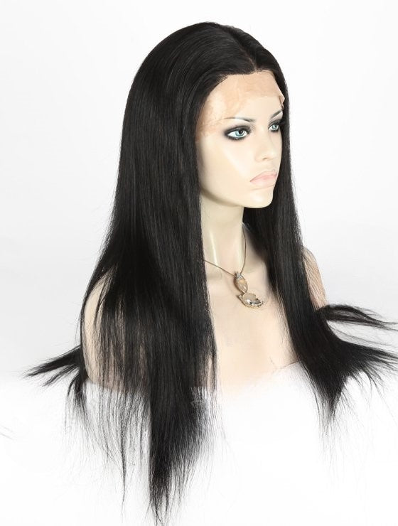 Stock Full Thin Skin PU Brazilian Jet Black Straight Human Hair Wig