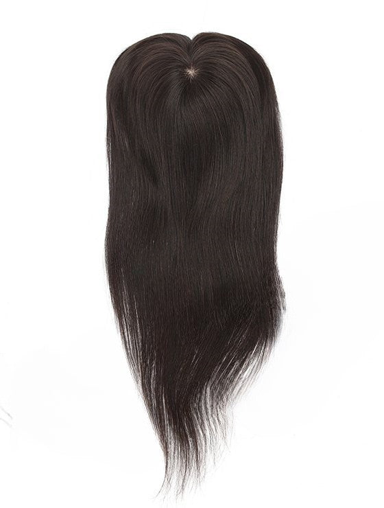 Stock European Noa # Color Natural Straight Double Drawn Human Hair Topper 16" with Silk Top 130% Density