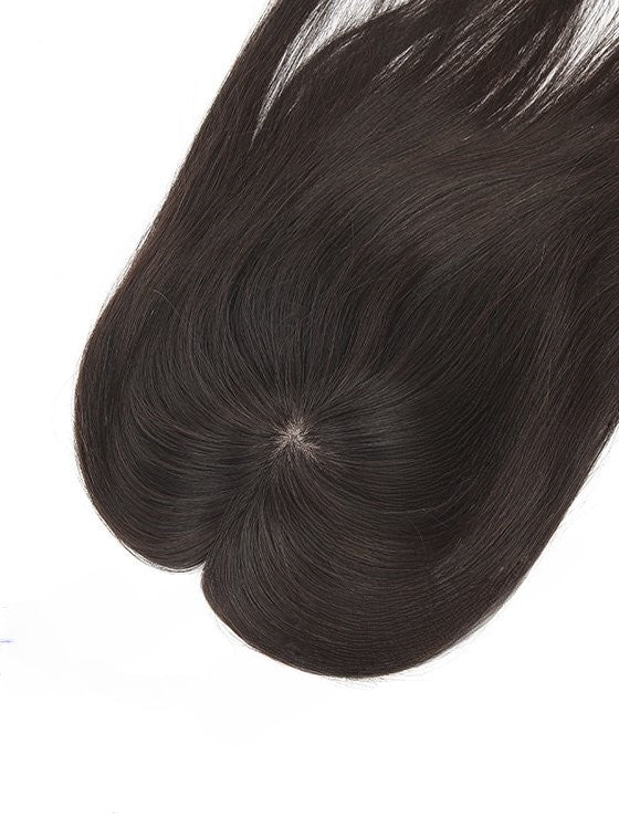 Stock European Noa # Color Natural Straight Double Drawn Human Hair Topper 16" with Silk Top 130% Density