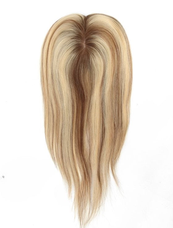 Stock European Brown Ombre Straight with HL Human Hair Silk Top Topper