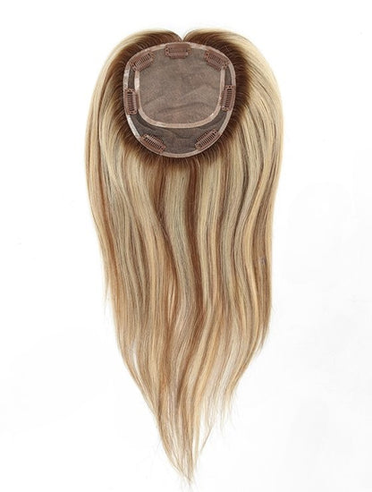 Stock European Noa # Color Natural Straight Double Drawn Human Hair Topper 16" with Silk Top 130% Density