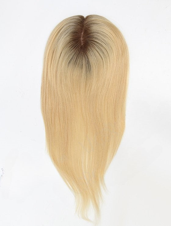 Stock European Noa # Color Natural Straight Double Drawn Human Hair Topper 16" with Silk Top 130% Density