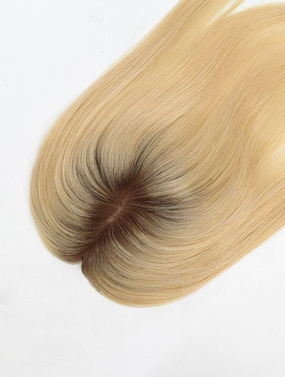 Stock European Virgin Blonde Ombre Straight Human Hair Silk Top Topper