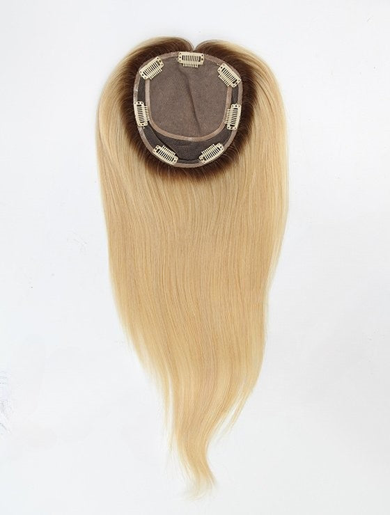 Stock European Virgin Blonde Ombre Straight Human Hair Silk Top Topper