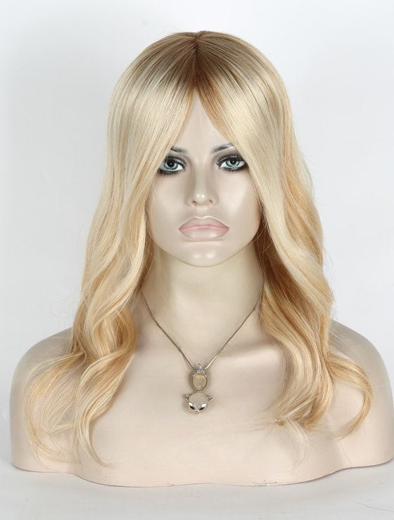 Stock Glueless European Blonde Ombre with HL Slight Wave Human Hair Silk Top Wigs