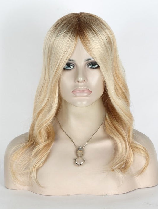 Stock Glueless European Blonde Ombre with HL Slight Wave Human Hair Silk Top Wigs