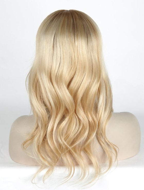 Stock Glueless European Blonde Ombre with HL Slight Wave Human Hair Silk Top Wigs