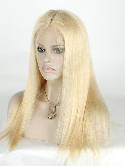 Stock Full Lace Indian Remy Blonde Straight Human Hair Wigs