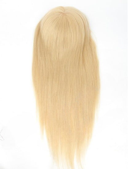 Stock PU Front European Lightest Blonde Straight Human Hair Silk Base Top Topper